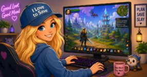 Cozy gaming setup with a smile