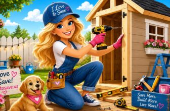 DIY shed building in sunny garden